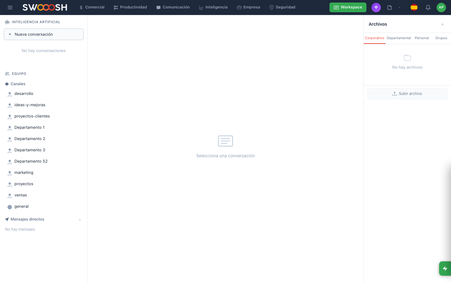 Nabú collaborative workspace with visual boards, shared documents, and real-time project organization