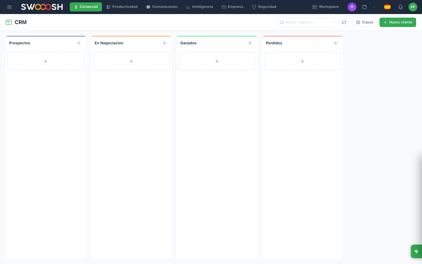 Nabú CRM with visual sales pipeline showing leads organized by columns and funnel stages