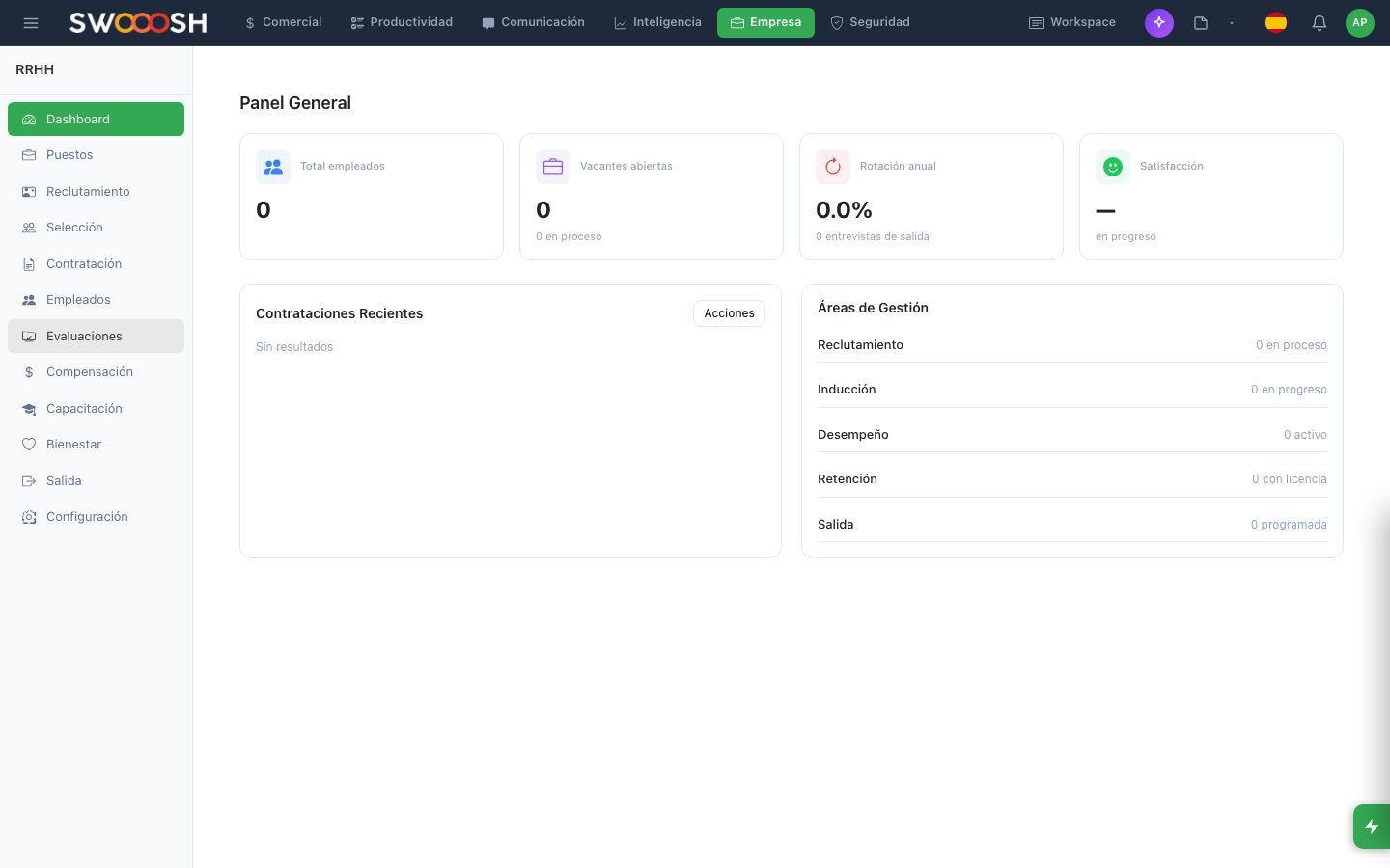 Nabú Human Resources module with employee directory, absence tracking, and organizational chart